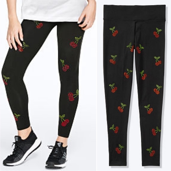 Victoria's Secret PINK cherry rhinestone bling yoga leggings NWT 🍒 size small - Picture 1 of 8